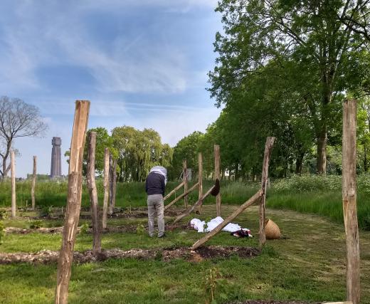 foto van de imker in de pluktuin